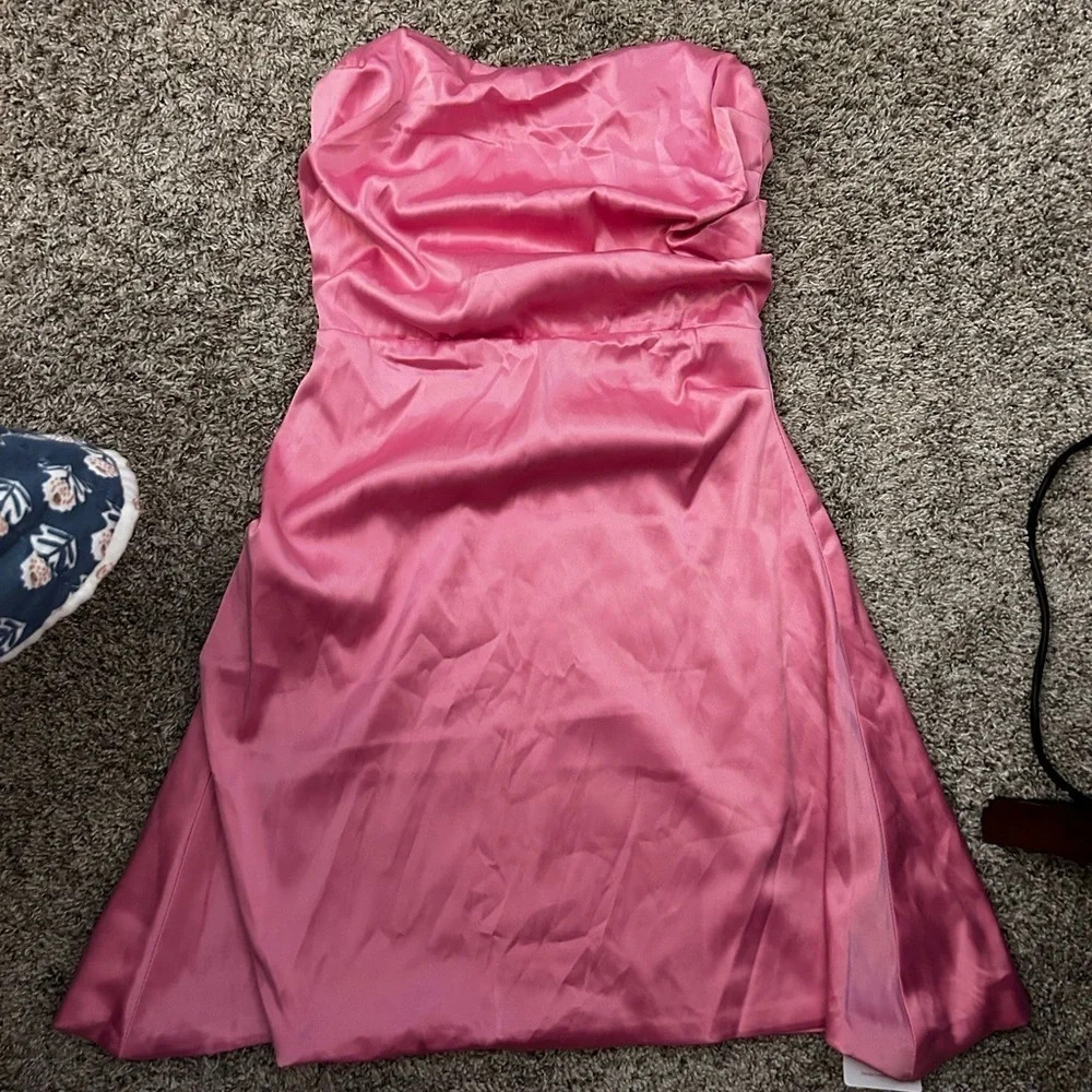Pink silk strapless dress